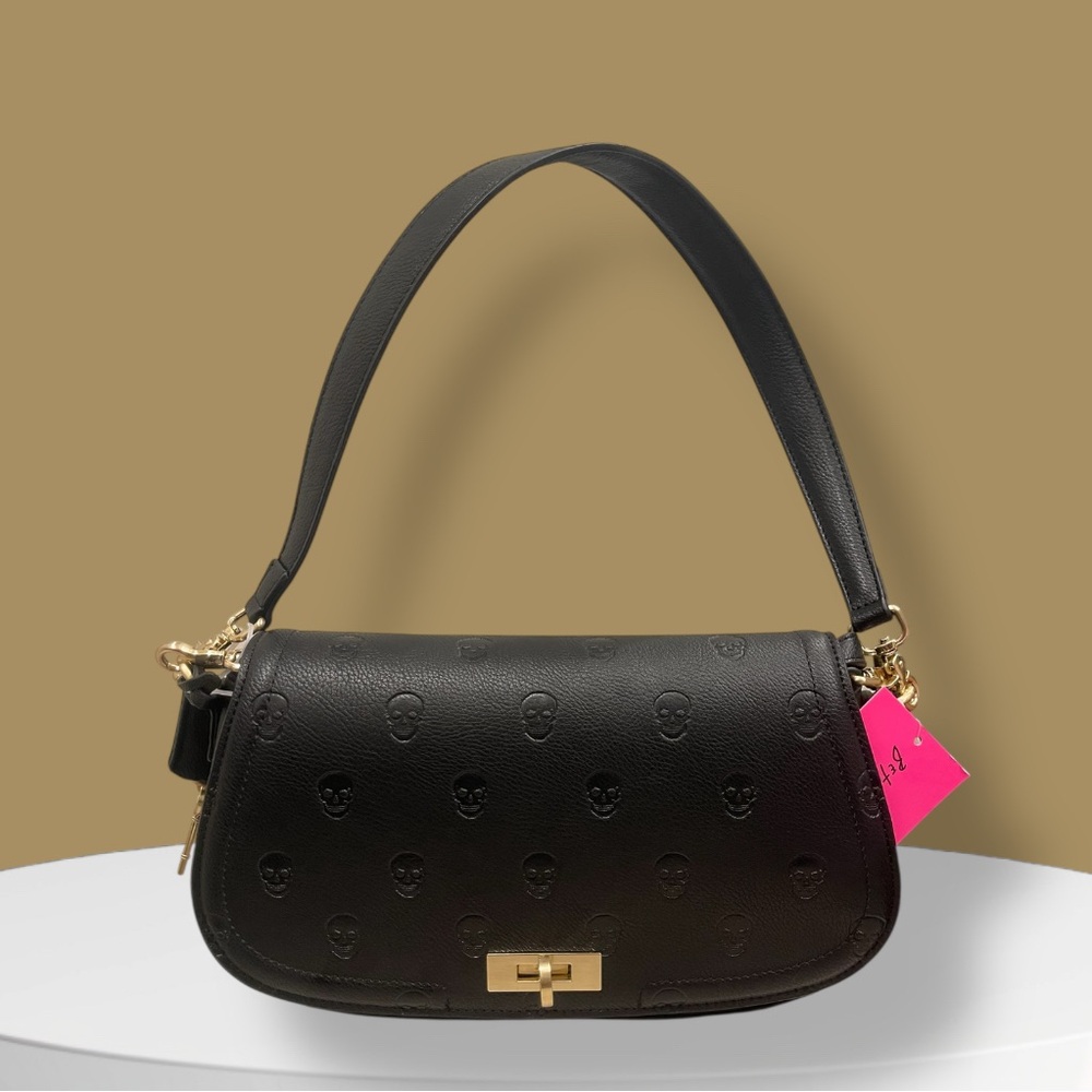Betsey Johnson Black Skull Embossed Shoulder Bag